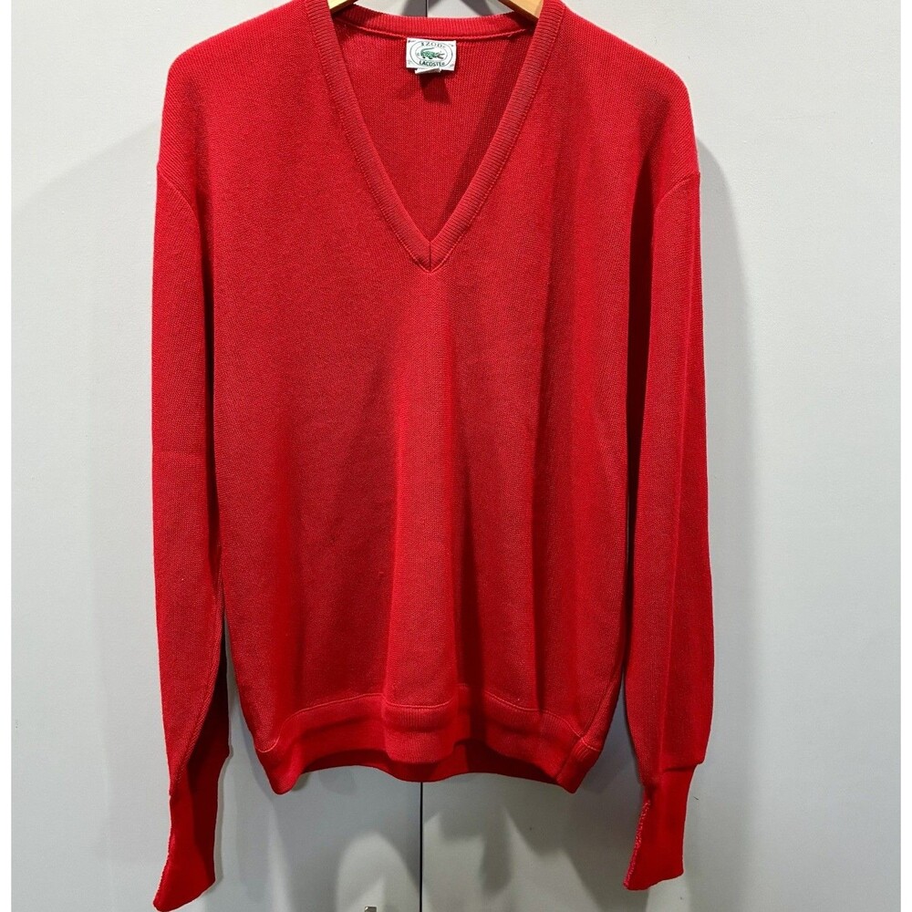 Vintage IZOD Lacoste Sweater Men’s XL Red Long Sleeve V-Neck Acrylic Made USA